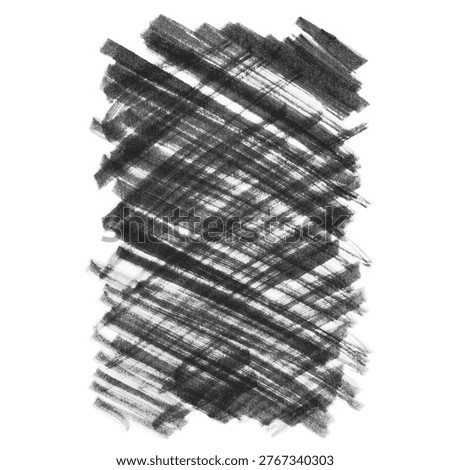 Abstract black chalk scribble strokes forming dense layered texture, isolated on white background