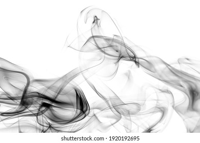 Abstract Black Gray Smoke Moving On White Background. Steam Fire Design