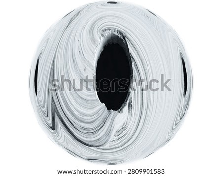 Abstract Black Hole Vortex Texture Sphere Isolated on White Background Realistic 3D Cosmic Swirl Orb with Monochrome Marble Pattern. 