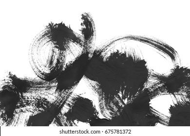 Abstract Black Paint Brush Strokes Isolated Over White