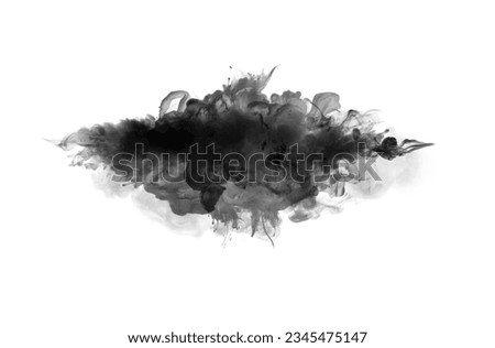 Abstract black smoke blot.on white Wave flow horizontal contrast copy space background.
