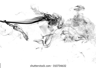 Abstract black smoke on white background,  