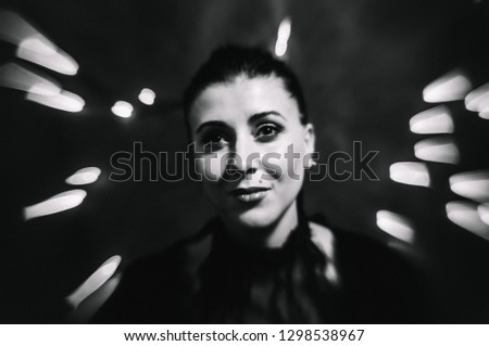 Similar – Teenage woman surrounded by confetti