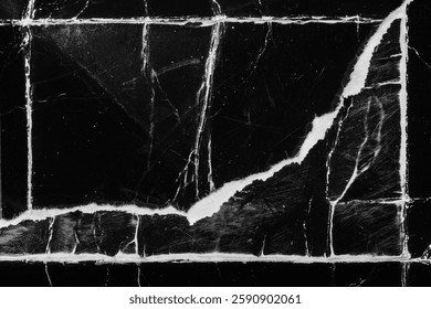 Abstract black and white rectangular frame made of torn old paper texture