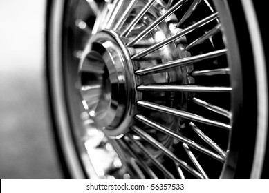 Abstract Black And White Of Vintage Muscle Car Wheel Chrome