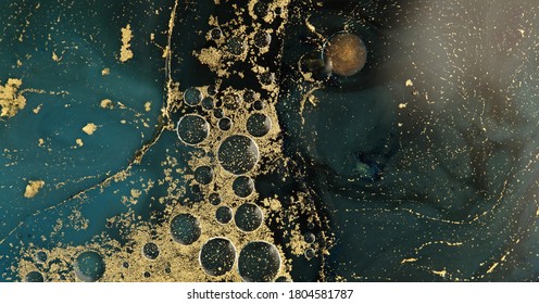 Abstract Blot Bubble Horizontal Background. Marble Texture. Acrylic Color In Water And Oil.