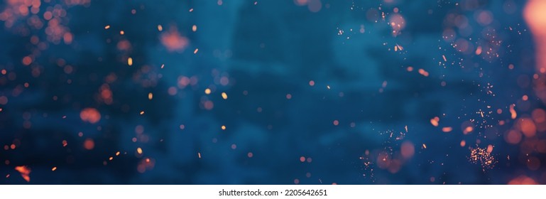 abstract blue background with flying fire particles. Selective Focus - Shutterstock ID 2205642651