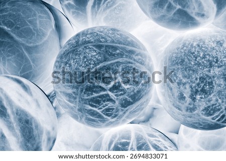 Abstract blue background with multiple spheres with abstract patterns for wallpaper web banner template page design