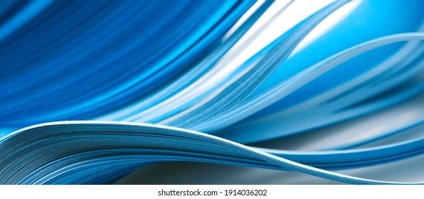 Abstract blue color wave curl strip paper long horizontal background  