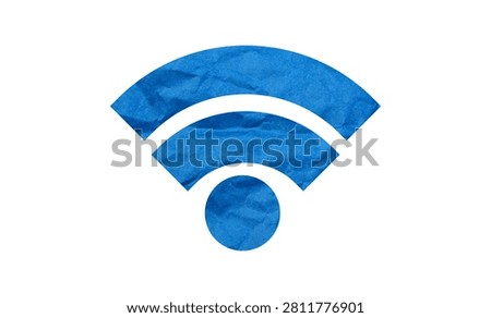 Abstract Blue Crumpled Paper Texture Wi-Fi Wireless Connection Symbol Icon Isolated on White Background