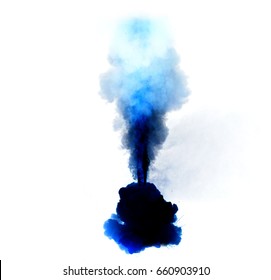 Abstract, Blue Explosion Of Fire Against White Background