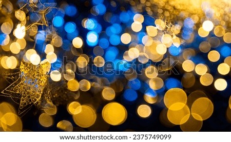 Abstract Blue and Gold Background with Bokeh on a Celebrate