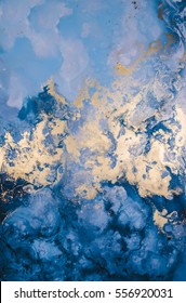 Abstract Blue And Gold In Water Color