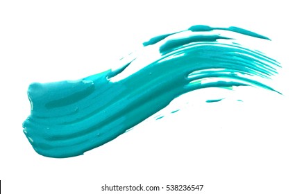 Abstract Blue And Green Acrylic Watercolors Hand Paint Isolated On White Background. Detail Or Closeup Brush Stroke Texture.