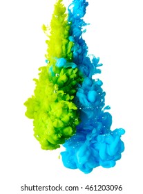 Abstract Blue And Green Paint Splash Isolated On White Background