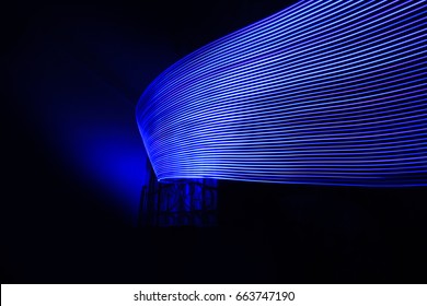 Abstract Blue LED Neon Light Lamp On Long Exposure Shot.