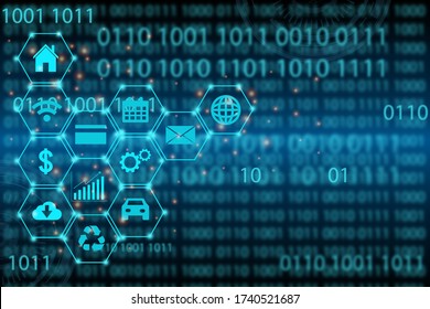 Abstract blue lights Technology background with Finance and stock . Digital Binary code texture pattern technology innovation concept background