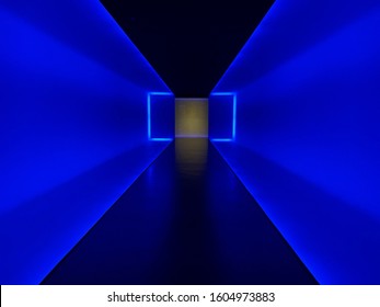 Abstract Blue And Narrow Hall Way  