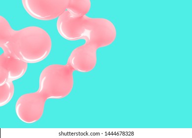 Abstract blue and pink three-dimensional background of many spheres separated from each other and resembling drops 3D illustration 3D rendering