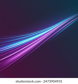 Abstract blue and purple speed line background. Dynamic motion speed of light.