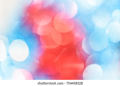 Abstract Blue And Red Colors Bokeh. Christmas Background Texture