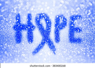 Abstract Blue Ribbon Hope Background For Awareness Of Colon Cancer, Huntingtons Disease, Chronic Fatigue Syndrome, Arthritis, Stop Child Abuse, And Other Causes And Campaigns