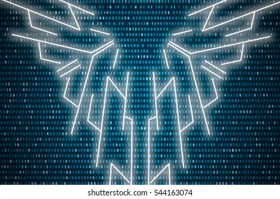 Abstract Blue Technology Background. Binary Computer Code. Programming / Coding / Hacker concept. Background Illustration.