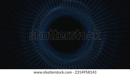 Abstract  blue Tunnel Mesh Grid. 3D Grid of Virtual Reality Corridor or Tunnel. Geometric Wormhole.
