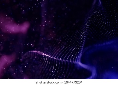 abstract blue and violet geometrical plexus flowing particles movement on black background with lines and dots - Shutterstock ID 1044773284