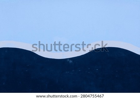 Abstract blue wave pattern wall with negative space, ideal as a modern design background.