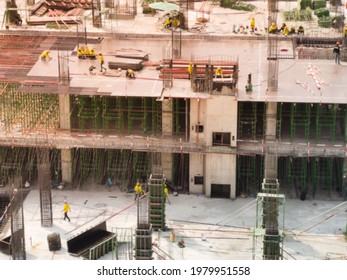 Abstract Blur Aerial View Of Construction Worker In Construction Site ,abstract Blur Background