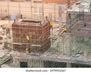 Abstract Blur Aerial View Of Construction Worker In Construction Site ,abstract Blur Background