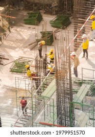 Abstract Blur Aerial View Of Construction Worker In Construction Site ,abstract Blur Background