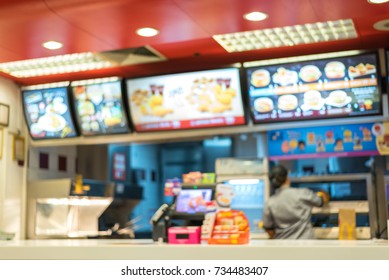 Abstract Blur Background In Front Of The Fast Food Shop