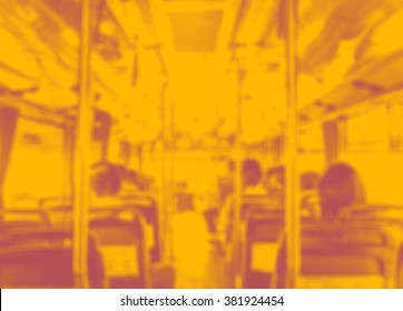 Abstract Blur Background, Inside Of Public Bus With Seat And People In Duo Tone Color Style