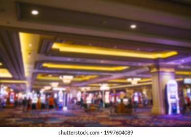 Abstract Blur Background Of Wide Open Casino Floor In Las Vegas.