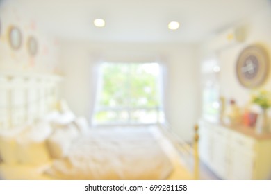 Abstract Blur Bedroom Area Interior For Background.