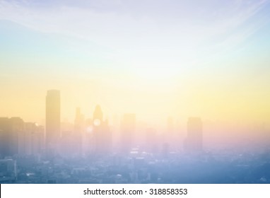 Abstract blur big city skyline landscape sunrise background. Bangkok, Thailand, Asia