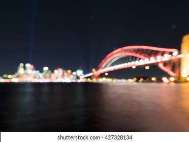 Abstract Blur Bokeh Background , De Focused Lights Of Sydney Harbour Bridge On Vivid Night Festival