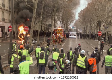 Abstract, Blur, Bokeh Background, Defocusing - Image For The Background. Street Riots In Paris, France