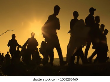 Abstract blur, bokeh, defocus - image for background. The refugees migrate to Europe - Shutterstock ID 1008288460
