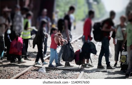 Abstract blur, bokeh, defocus - image for background. The refugees migrate to Europe - Shutterstock ID 1140957650