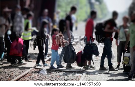 Abstract blur, bokeh, defocus - image for background. The refugees migrate to Europe Stockfoto © 