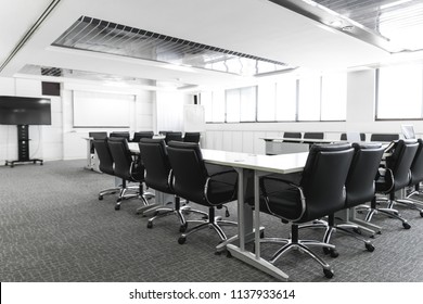 Abstract Blur Bokeh And Defocused Meeting Room, Conference Room Design, Modern Office For Background.