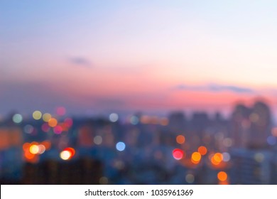 Abstract Blur Bokeh Of Night Light City At Sunset