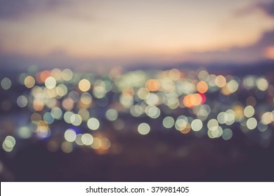 Abstract Blur Bokeh Of Night Light City At Sunset