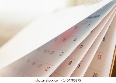 Abstract blur calendar page flipping sheet close up background