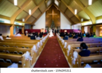 Abstract Blur Of Christian Wedding Church Interior.