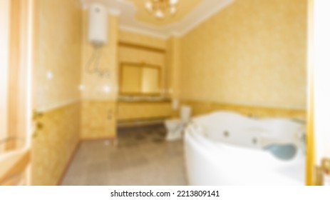 Abstract Blur Defocused Bathroom And Toilet Interior For Background.