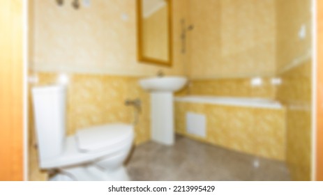 Abstract Blur Defocused Bathroom And Toilet Interior For Background.